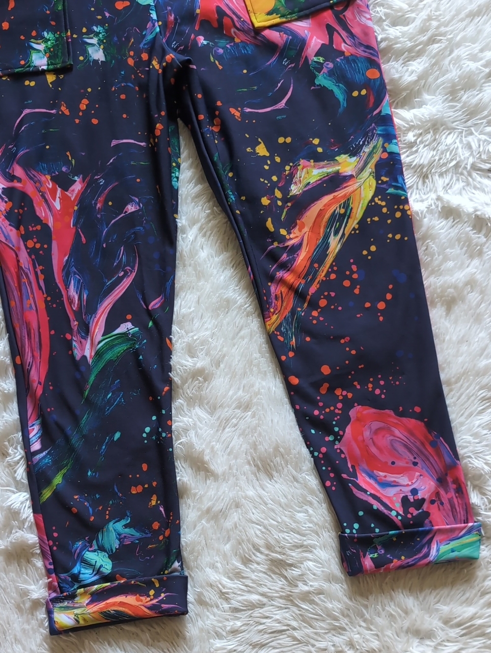 Blackmilk The Artist Paint Splatter Rainbow Navy High Waist Cuffed Pants Medium - Picture 5 of 14